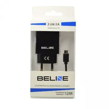 Matkalaturi Beline Beli0011 — 2×USB-liitäntää, microUSB-kaapeli, 2A lähtö, musta