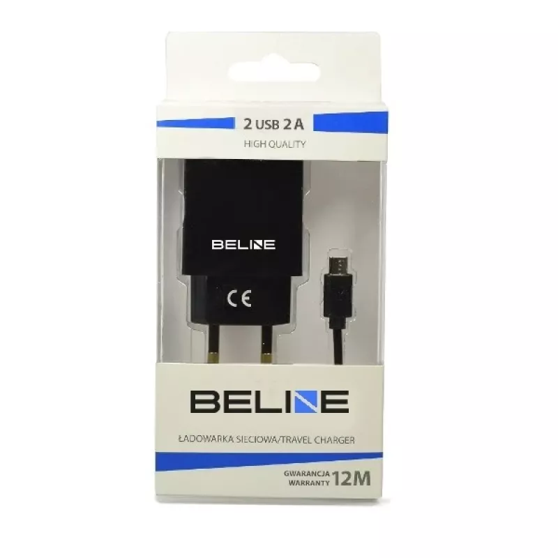 Matkalaturi Beline Beli0011 — 2×USB-liitäntää, microUSB-kaapeli, 2A lähtö, musta