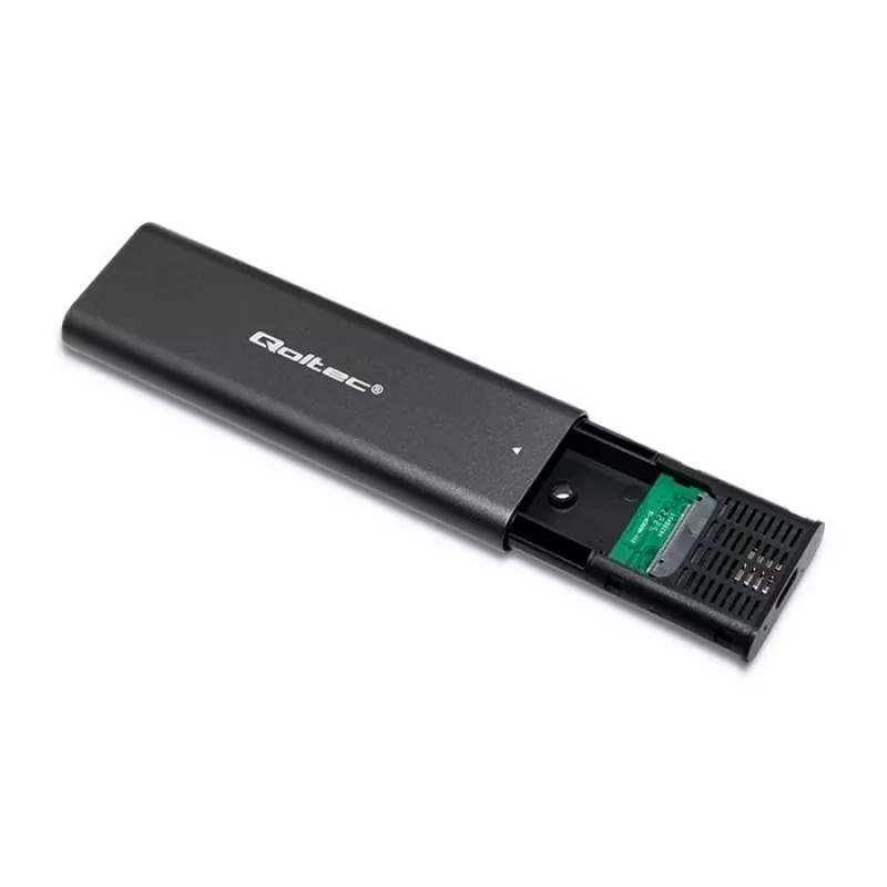 Qoltec 50312 M.2 NVMe SSD -kotelo, USB Type-C, musta
