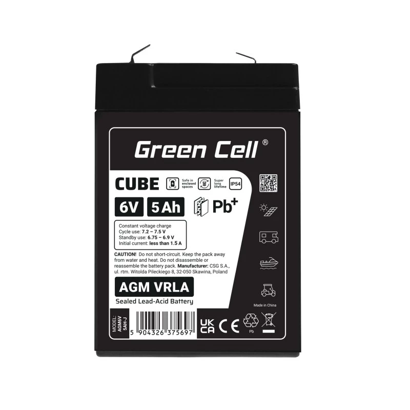 UPS-akku sinetöity lyijyakku Green Cell AGM6V5AH-J 6 V 5 Ah