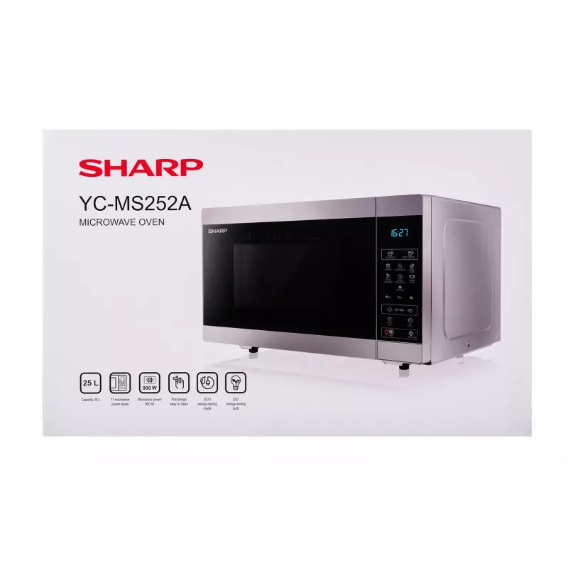 Mikroaaltouuni Sharp YC-MS252AE-S, pöytämalli, 900 W, 25 L, 11 tehotasoa, kosketusohjaus, hopea