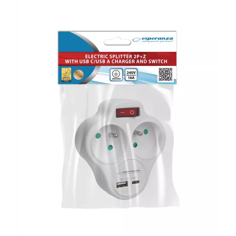 Esperanza ELK311W Sähköinen jakaja 2 GN. USB-C USB-A IN. valkoinen