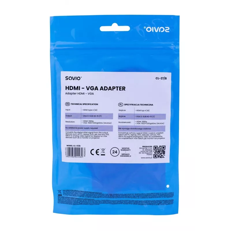 Savio CL-27B videokaapeliadapteri 0,1 m HDMI tyyppi A (standardi) VGA (D-Sub) valkoinen
