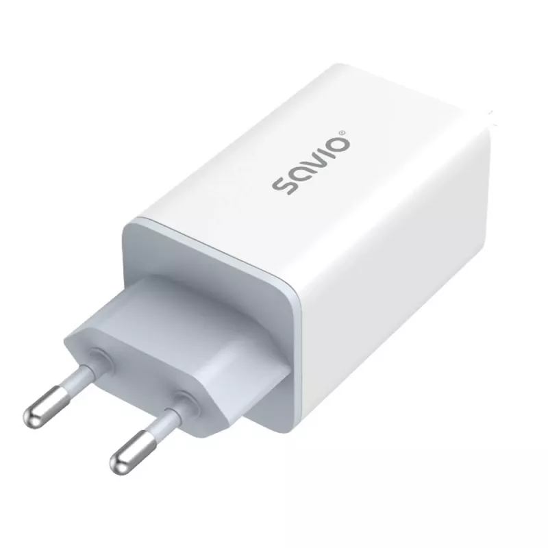 SAVIO LA-07 GaN 65W virtalähde, USB, QC4.0+, PD 3.0, valkoinen