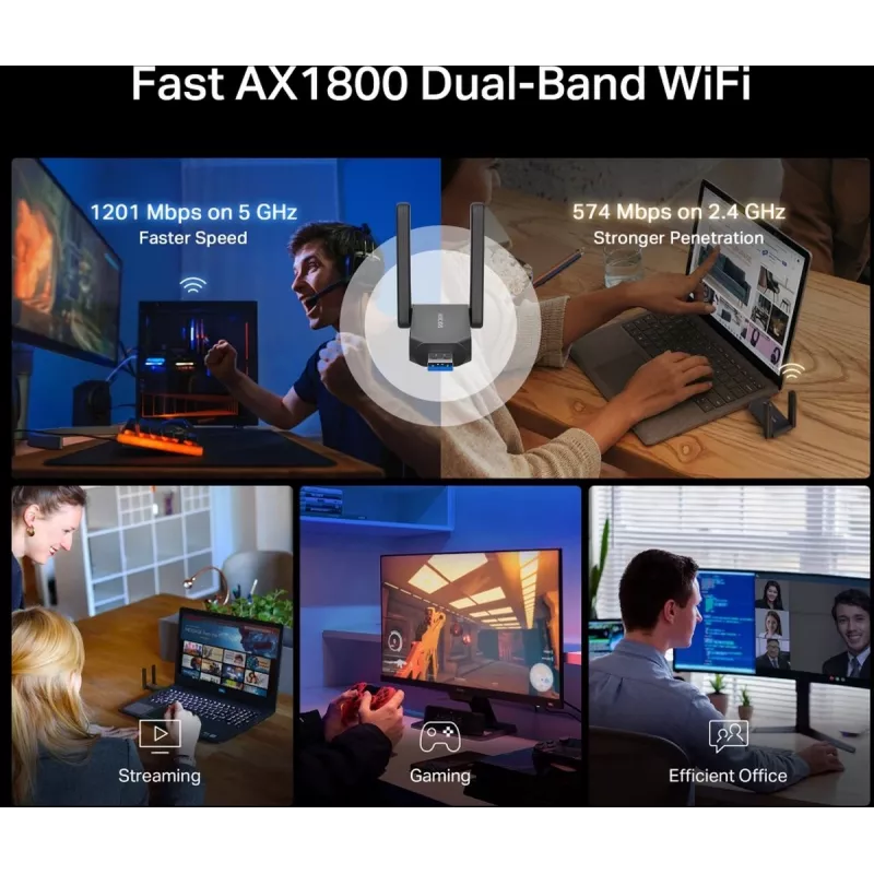 Wi-Fi USB -sovitin MERCUSYS MA72XH AX1800 high gain -antenneilla, USB-A Plug and Play