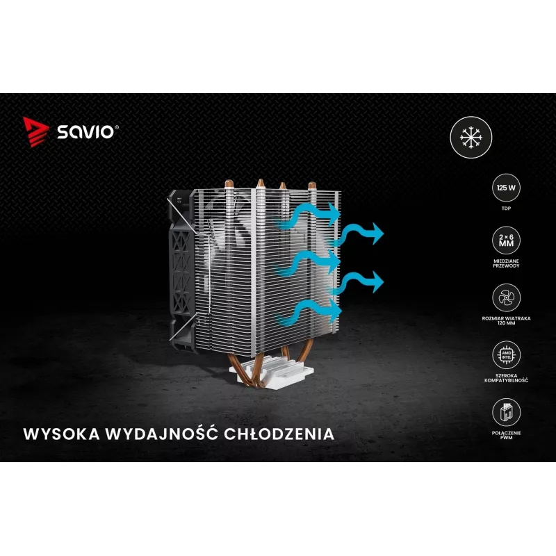Jäähdytyssiili SAVIO SAVGCOFROSTX2 120 mm musta, 2 lämpöputkea, 800–1800 RPM, 4‑Pin