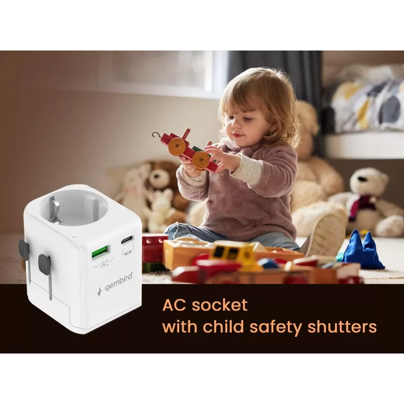 Matkavirtalähde GEMBIRD TPA-EU1A1C20-01-W 20W, USB-A 18W + USB-C 20W, Schuko-pistorasia, tulo 100–250 V