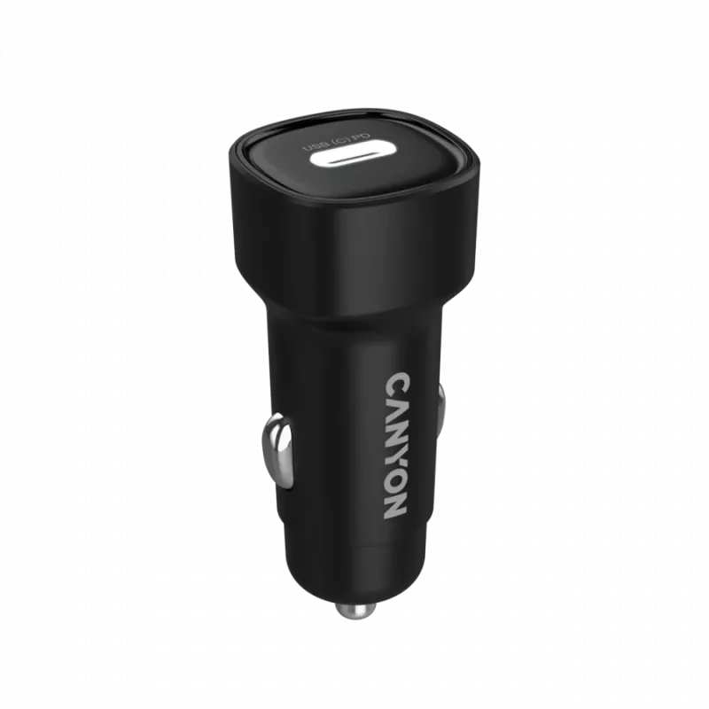 Autolaturi CANYON OnDrive 30 PD 30W USB-C musta – USB-C-virtalähde ajoneuvoihin, 30W PD
