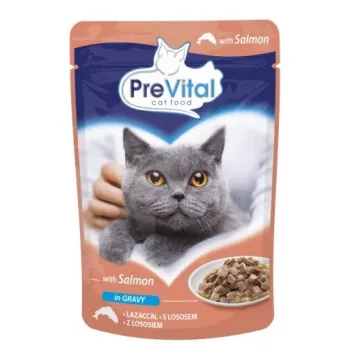 PREVITAL märkäruoka kissoille lohi kastikkeessa 100 g pussi — aikuinen, proteiini 9 %, rasva 5 %, kosteus 82 %