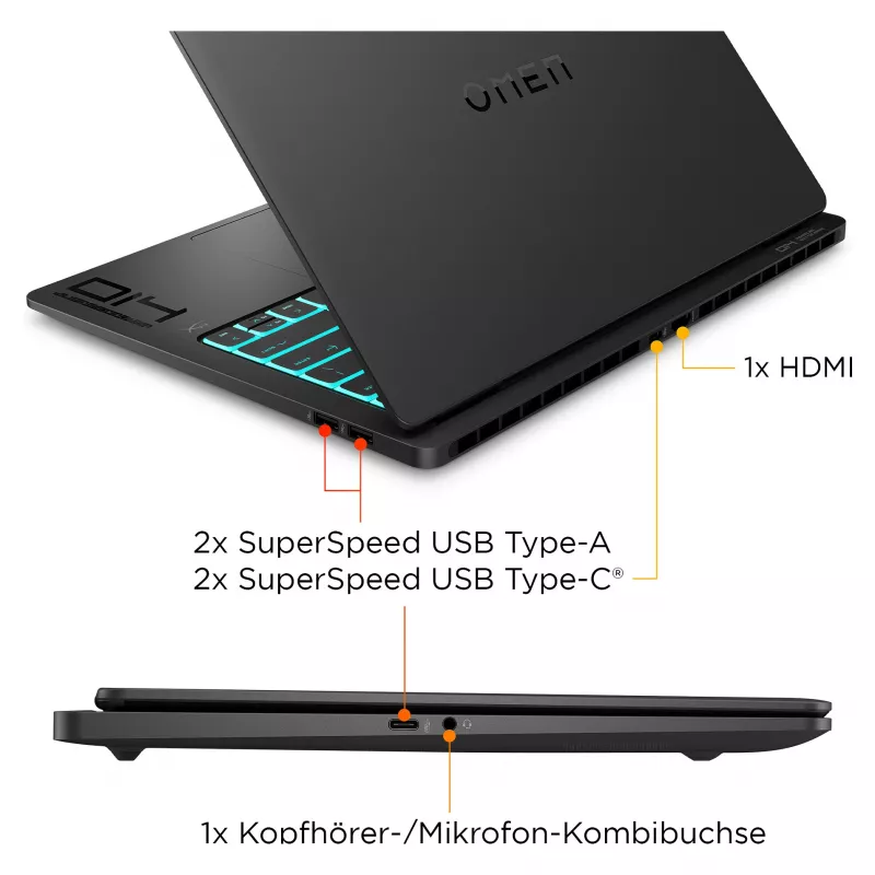 HP OMEN Transcend 14-fb1097ng pelikannettava, Intel Core Ultra 9 285H, 64 GB RAM, 2 TB SSD, NVIDIA GeForce RTX 5070, 14" 3K (2880 x 1800), Windows 11 Home, musta