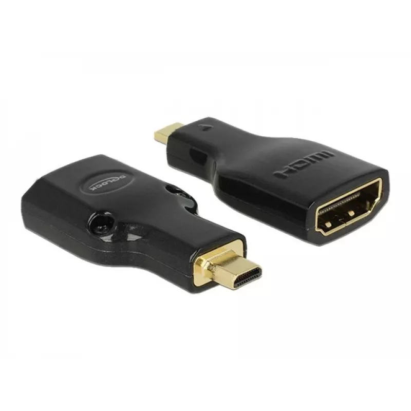 DeLOCK 65664 High Speed HDMI -sovitin Ethernetillä, HDMI Micro-D uros – HDMI-A naaras, 4K, musta