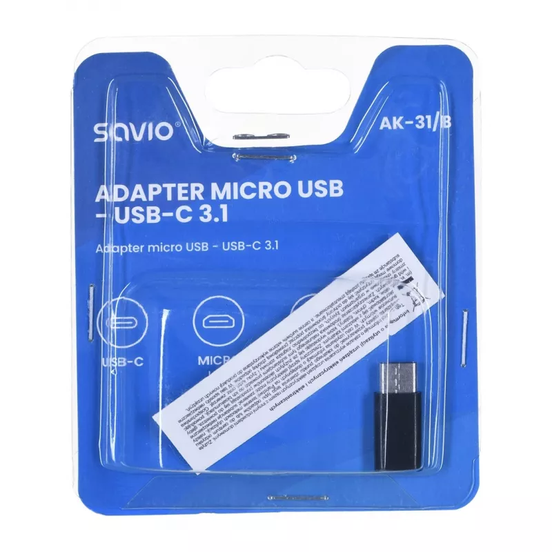 Savio AK-31 / B kaapeli-rajapinta-/sukupuolen vaihto -adapteri Micro USB USB 3.1 Type-C musta