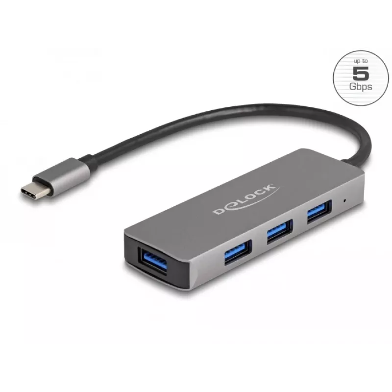 DeLOCK 63173 USB-keskitin Type-C 5000 Mbit/s musta