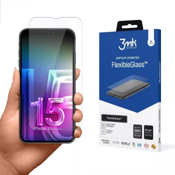 Karkaistu joustava näytönsuojakalvo 3MK FlexibleGlass Pro Apple iPhone 15 – kirkas, naarmuuntumaton