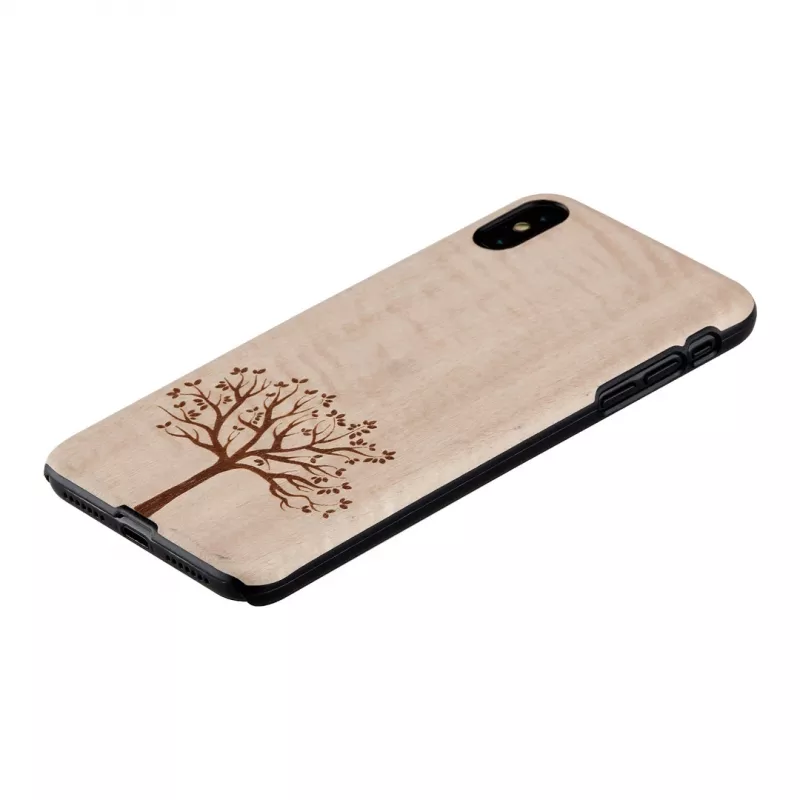 man and wood -puhelinkotelo iPhone XS Maxille – omenapuuta, musta