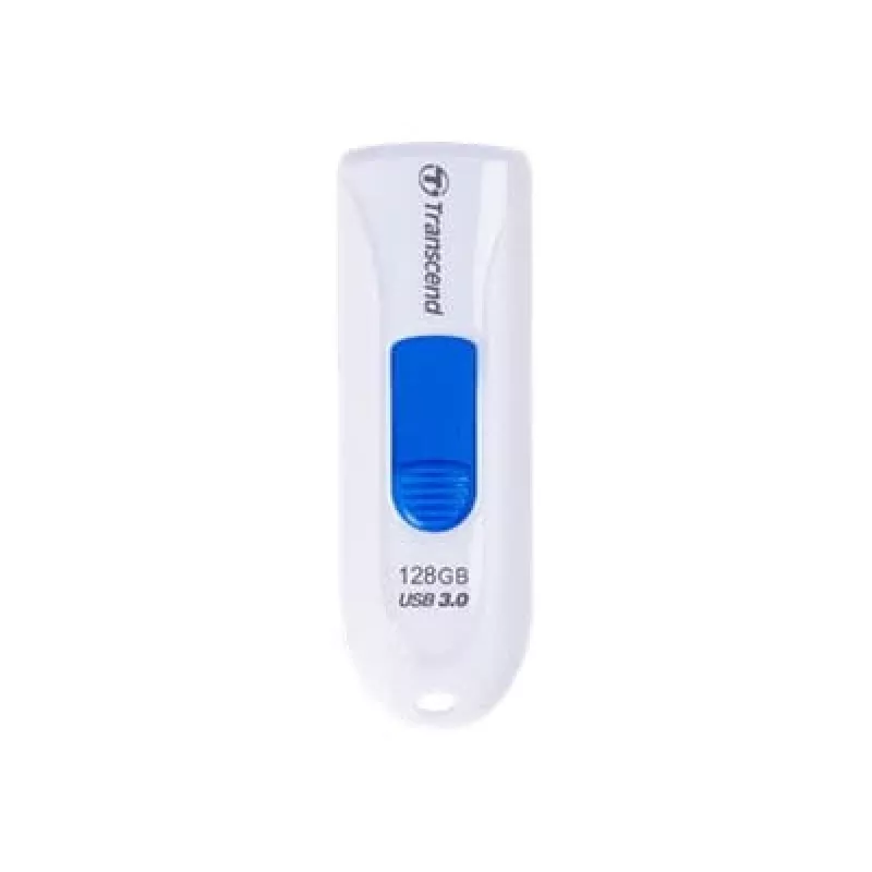 Transcend JetFlash 790 TS128GJF790W USB-muistitikku, 128 GB, USB 3.1 Gen 1, sisäänvedettävä liitin, valkoinen