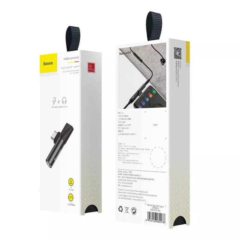 Baseus audio-adapteri USB-C 3,5 mm miniliitäntä + USB-C (musta)