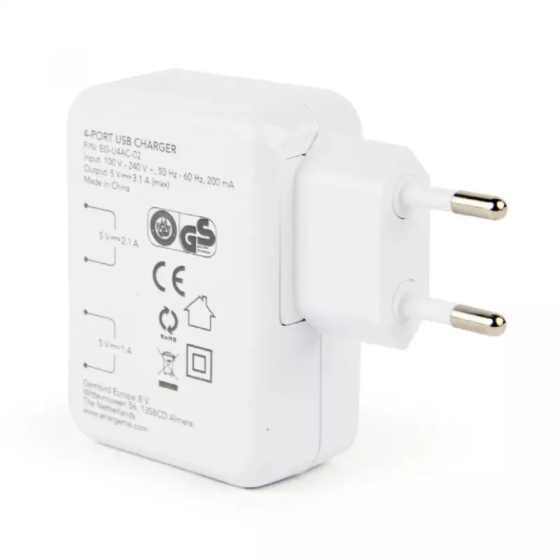 USB-laturi universaali valkoinen/4-porttinen EG-U4AC-02 GEMBIRD
