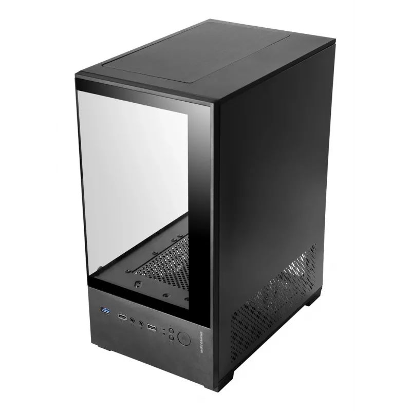 Mini-tornikotelo TACENS Mars Gaming MC-SE2 — Mini-ITX / Micro-ATX, musta, sivulasiseinä, pohjavirtalähde, tukee 2x2,5