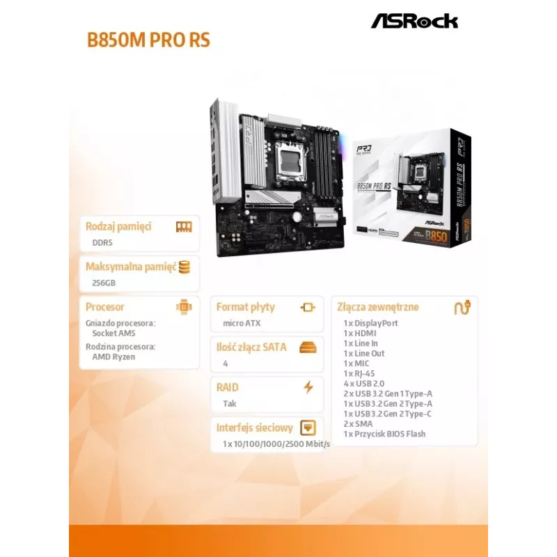 ASRock B850M Pro RS AM5 Micro-ATX -emolevy