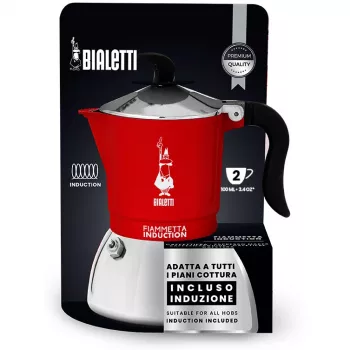 Liesikahvipannu BIALETTI FIAMMETTA 2TZ induktio punainen, 2 kupin liesimokkakahvipannu