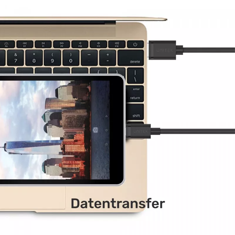 USB-C–USB-A-data- ja latauskaapeli Unitek C14067BK 1,5 m, musta, pistoke USB-C – pistoke USB-A