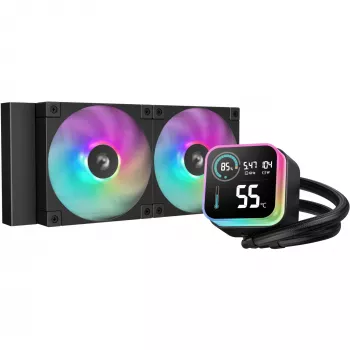 Nestjäähdytyssarja DeepCool LQ240 — 240 mm jäähdytin, 2×120 mm PWM-tuuletinta, RGB, letku 41 cm, alumiinijäähdytin, musta