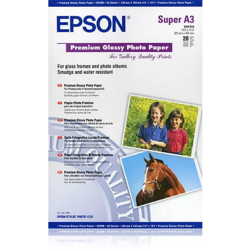Epson Premium Glossy Photo Paper, DIN A3+, 250g/m², 20 arkkia