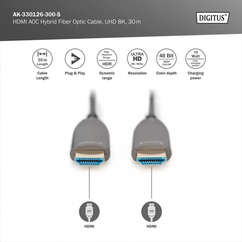 HDMI AOC hybridikuituyhteyskaapeli Digitus AK-330126-300-S