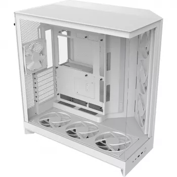 PC Midi Tower -kotelo NZXT H9 Flow RGB+ — valkoinen, tukee ATX/EATX/Micro-ITX, karkaistu lasi, 3x140 mm edessä + 1x120 mm takana tuulettimet