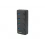 USB-keskitin NATEC MANTIS USB 2.0 Type-B — 4x USB 3.2 Gen 1 Type-A liitäntää, musta, 0,8 m kaapeli, virtalähde, virtakytkin