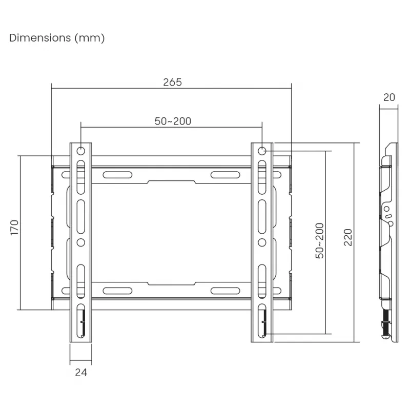 SBOX PLB-2222F-2 kiinteä television seinäkiinnike, 23-43 tuumaa, 45 kg, VESA 200x200