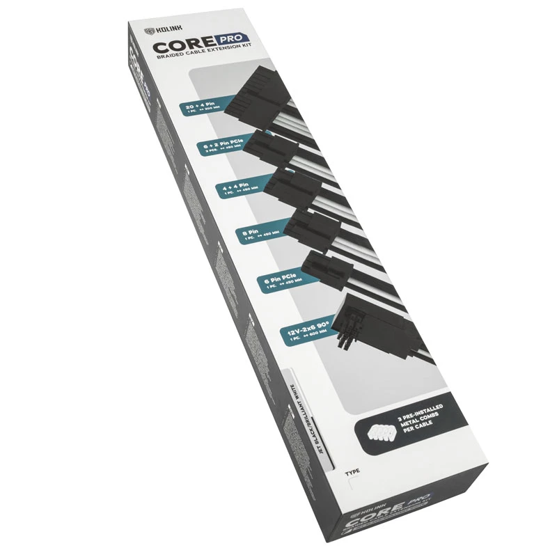 Kaapelin jatkosarja Kolink Core Pro COREPRO-EK-12VT1-BWH — 12V emolevy GPU 2x6-pin, jet musta/valkoinen