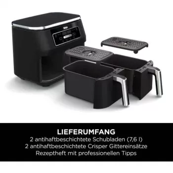 Ninja AF200EU friteerauskeitin Double 7,6 L itsenäinen 2400 W kuumailmafriteerauskeittiö musta