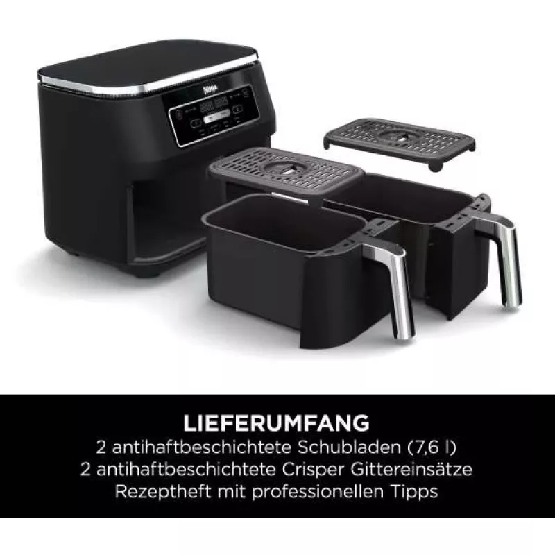 Ninja AF200EU friteerauskeitin Double 7,6 L itsenäinen 2400 W kuumailmafriteerauskeittiö musta