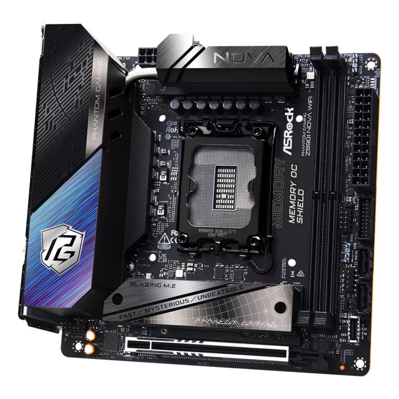 ASRock Phantom Gaming Z890I Nova WiFi emolevy — Intel Z890, LGA 1851, Mini-ITX, DDR5, 2x M.2, Wi‑Fi 6E/7, 5Gb LAN, Thunderbolt