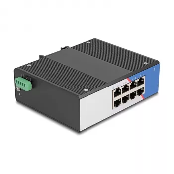 Gigabit Ethernet -kytkin DELOCK 80163, 8-porttinen RJ45 teollisuuskytkin, hallitsematon, metallikotelo