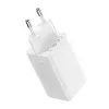 Seinälaturi Baseus GaN5 Pro 65W — USB + 2×USB-C (QC3.0, PD3.0) 1m USB-C-kaapelilla, valkoinen