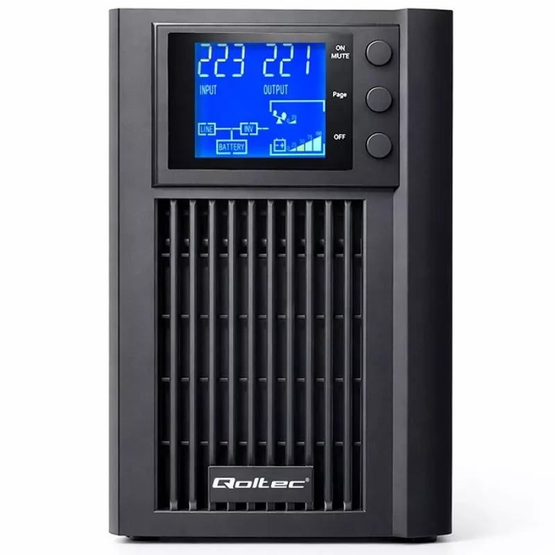 UPS QOLTEC puhdas siniaalto 1kVA 800W AVR:llä ja LCD-näytöllä