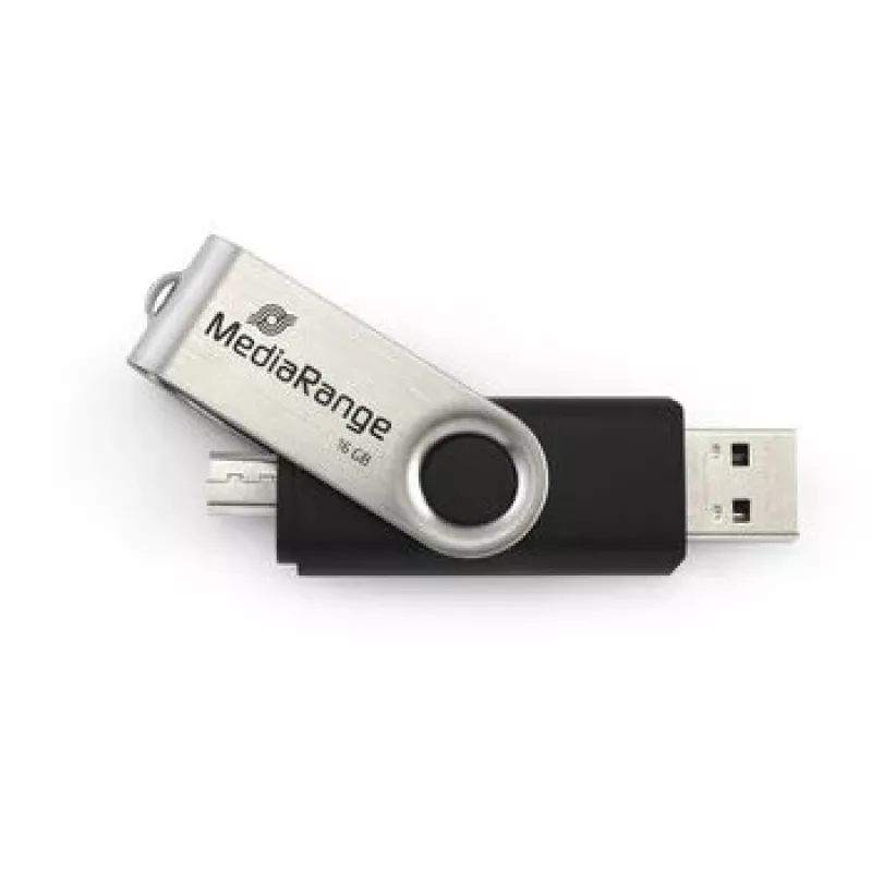 MEDIARANGE MR931-2 - 16 GB - USB Type-A / Micro-USB - 2.0 - 15 MB/s - kiertorengas - hopea - musta
