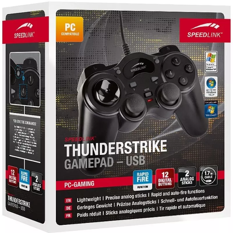 Speedlink THUNDERSTRIKE SL-6515-BK Gamepad PC:lle, musta