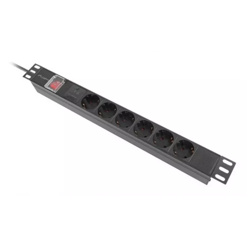 Rack PDU 19 tuuman LANBERG PDU-06F-0200-IEC-BK 1U 10A 6× Schuko 2 m