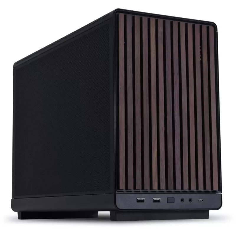PC-kotelo Lian Li A3-mATX Micro Tower — Micro-ITX/Micro-ATX, Wood & musta, tukee ATX/SFX/SFX-L-virtalähteitä