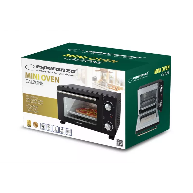 Esperanza EKO007N Calzone minipaistinuuni, 10 l, 800 W, musta