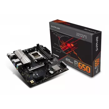 Emolevy Sapphire B650M-E (AMD B650) micro ATX, kanta AM5, DDR5, 2x DIMM, 96GB, 2x M.2 (PCIe5/4), 4x SATA III, 2,5Gb LAN