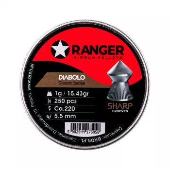 5,5 mm RANGER Diabolo Professional Sharp Grooved Point 250 pellettiä
