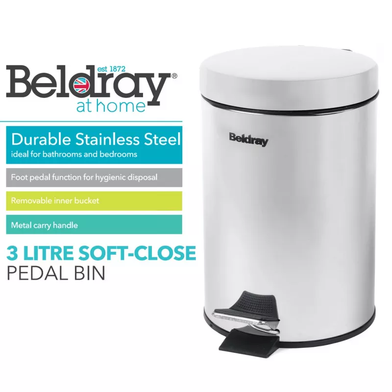 Beldray LA038098SSAFEU7 -poljinroskakori 3 litraa Soft-Close ruostumaton teräs