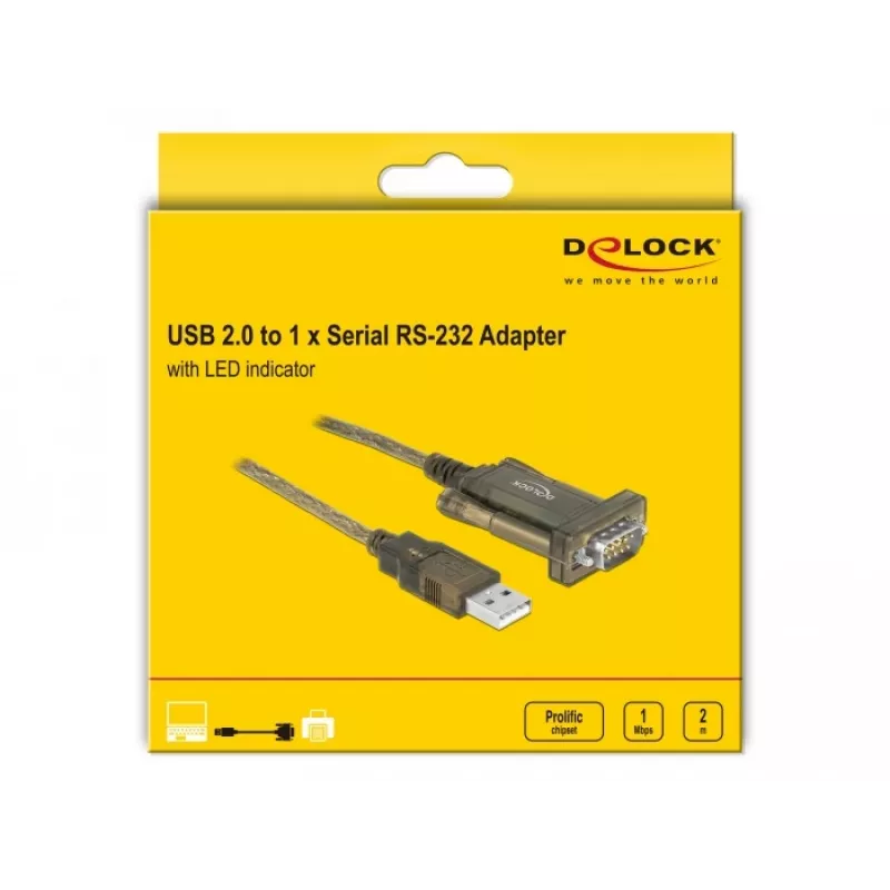 Sarjakaapeli DeLOCK 64073 USB Type-A DB-9 läpinäkyvä 2m