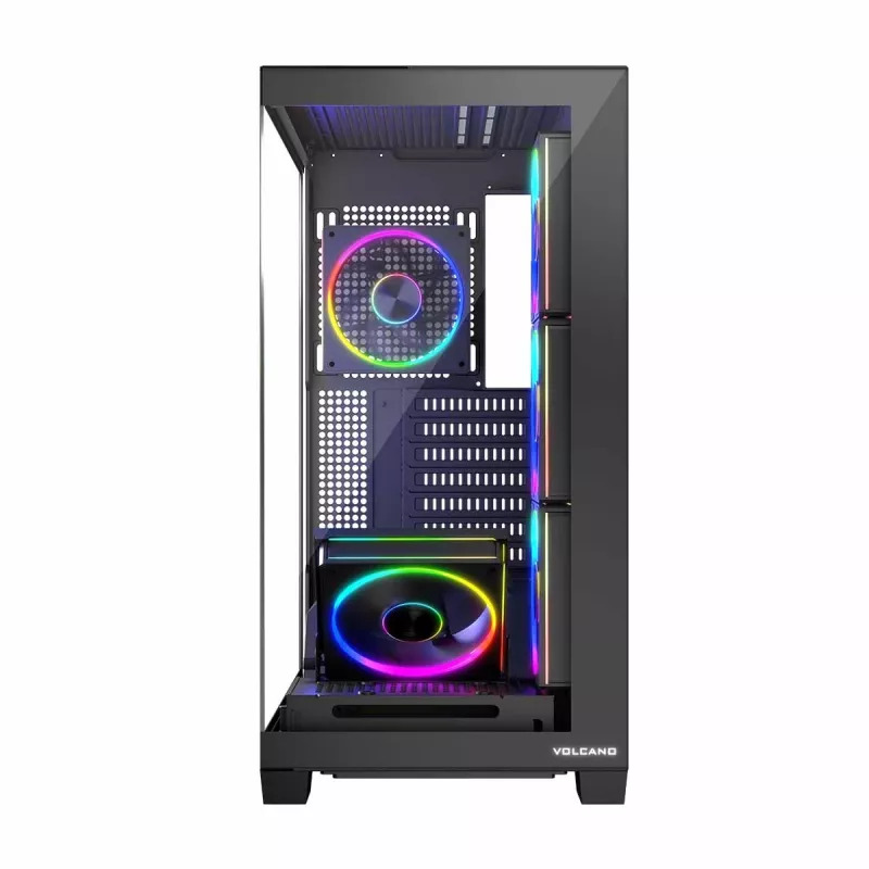 PC-kotelo MODECOM Volcano Stellar 5F ATX Midi Tower, karkaistu lasi, 5 esiasennettua tuuletinta, USB‑C, tukee microATX/ATX, max. GPU 420 mm, CPU-jäähdyttimen korkeus 175 mm