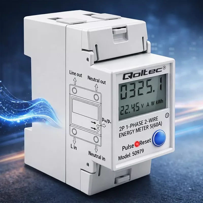 Energiamittari QOLTEC yksivaiheinen DIN-kisko 230V (MPN 50979)